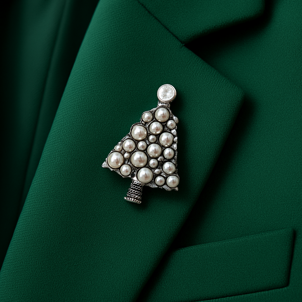 Stříbrný VÁNOČNÍ STROMEK s perličkami2